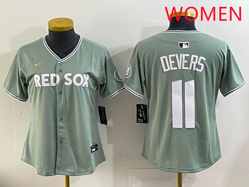 Women 2025 Boston Red Sox #11 Devers Light Green Joint Name Nike MLB Jersey style 10